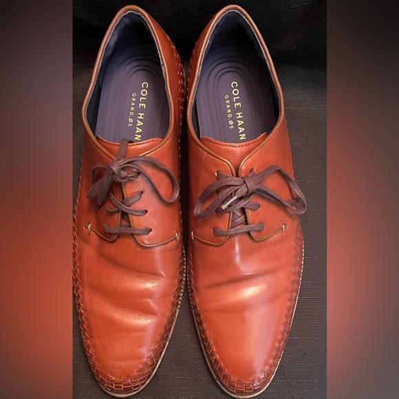 Cole Haan Men\'s Washington Grand Woven Tan Leather Lace-Up Oxfords Size 13M
